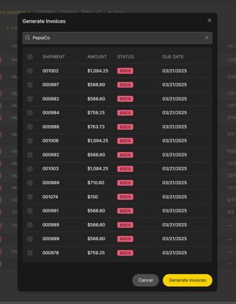 batch invoice list